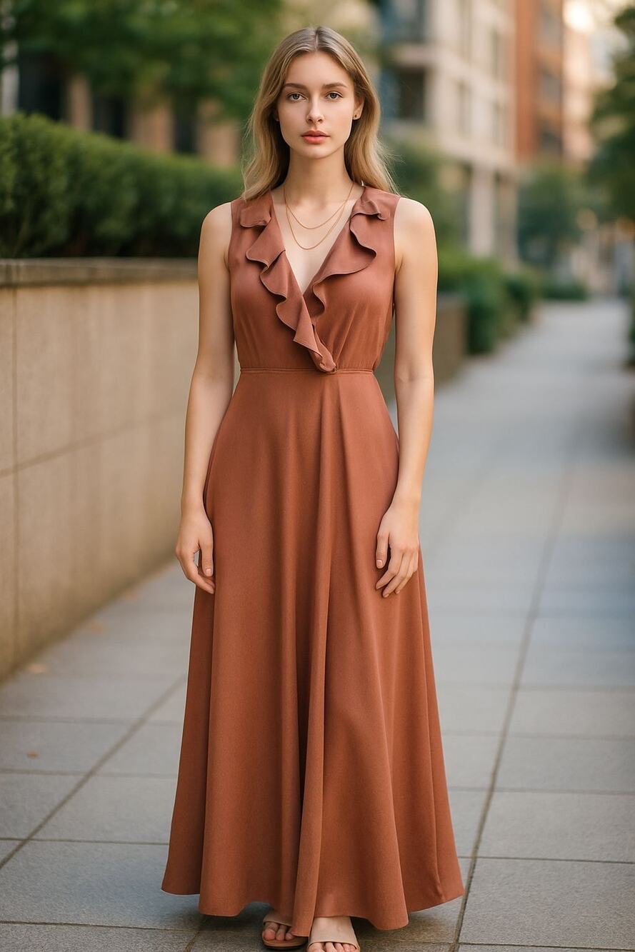 *Clearance* Tansy Satin Charmeuse Maxi Dress Color: Sedona Sunset